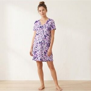 Soma Cool Nights Sleep Dress Womens Large Purple Navy Excellent Abstract V-Neck